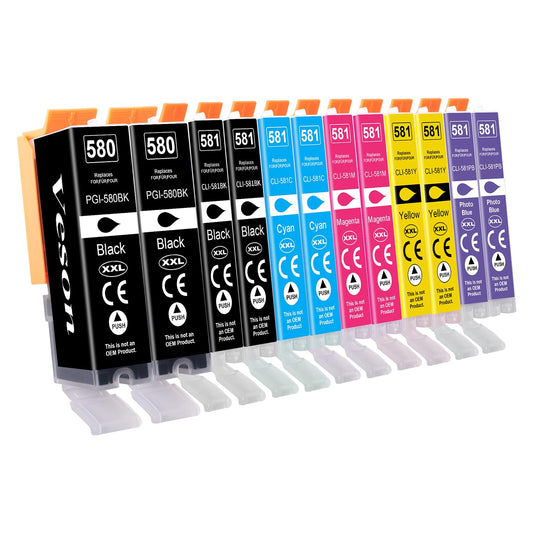 PGI-580 XXL CLI-581 XXL printer cartridges (including Pb 581XXL) compatible for Canon 580 581 multipack cartridges for Pixma TS8150 TS8151 TS8250 TS8251 TS8252 TS8350 TS8352 TS9150 TS9155 TS9100, 12-pack.
