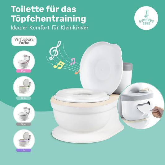 Baby potty - Children's toilet seat - Kids potty with music & flushing sound for potty training - Baby & toddler toilet - Easy to empty with removable pot - Potty training toilet