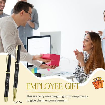Ten pens as thank-you gifts for colleagues and teachers. Thank you for everything. Metal thank-you pens with gift boxes. Farewell gift for colleagues, students, employees, and team.