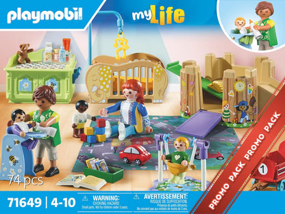 PLAYMOBIL MyLife Promo Pack 71649 Crawling Group, includes five figures, play tower, slide, and many cute accessories, detailed toy for children aged 4 and up.