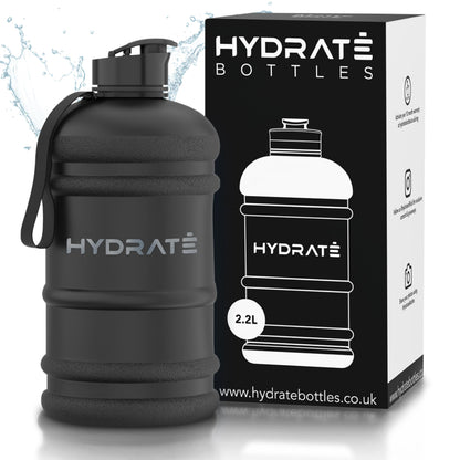 HYDRATE XL Jug, water bottle, BPA-free, leak-proof, flip lid, perfect for gym, sports, and on the go, clear water container, durable material, matte black, 2.2 l