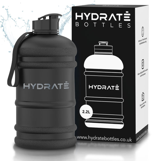 HYDRATE XL Jug, water bottle, BPA-free, leak-proof, flip lid, perfect for gym, sports, and on the go, clear water container, durable material, matte black, 2.2 l