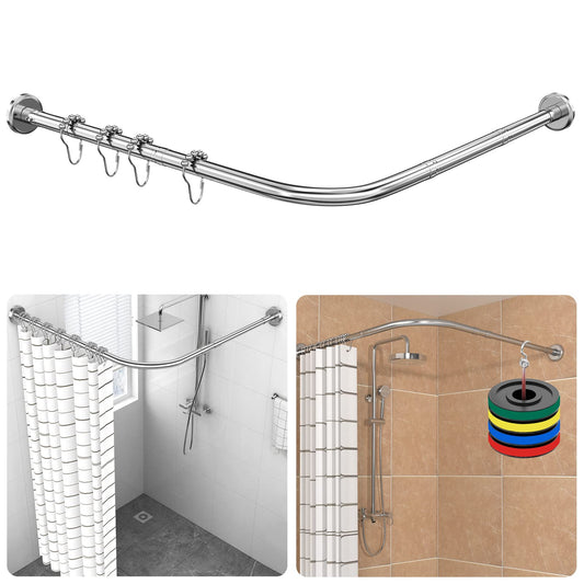 Shower curtain rod in L shape, made of 304 stainless steel, adjustable (70-100 cm × 70-100 cm), with 18 stainless steel rings, corner shower rod, suitable for both drillable and drill-free installation, for bathroom and bathtub.