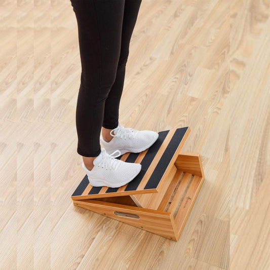 Strongtek Professional Slant Board made of wood, adjustable and portable calf stretcher, training tool with handle & non-slip coating