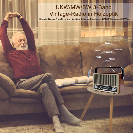 Sentasi Retro Bluetooth 5.0 Radio - Nostalgic AM SW FM vintage device with 1200mAh rechargeable battery, USB/TF support - For kitchen, office, and home