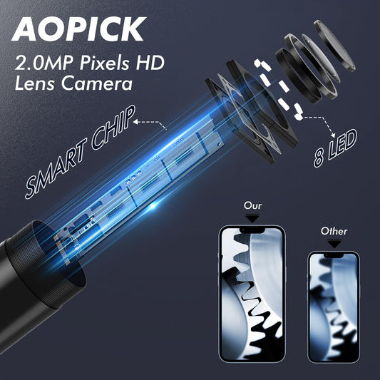 AOPICK Endoscope Camera 10M, 1080P HD Endoscope Camera with Light Mobile Waterproof Ip67 No WiFi Required Inspection Camera Tube Camera Mobile with 8 LED Light for Android & iOS, Tablet 32.8ft/10M