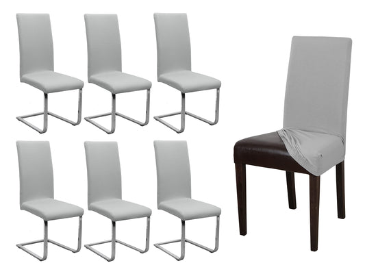 BEAUTEX 6-piece Jersey chair cover set, elastic stretch cover made of cotton bi-elastic, color selectable (light grey)