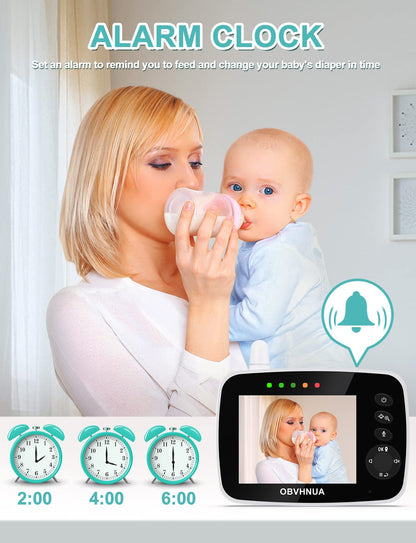 OBVHNUA baby monitor with camera 3.5 inch video baby monitor with LCD screen 355°/120° PTZ ECO mode night vision two-way communication temperature monitoring alarm lullaby
