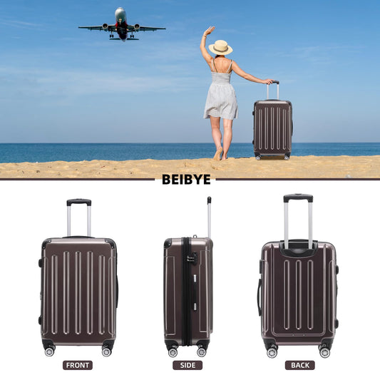 BEIBYE Twin Rolls 2048 Hard Shell Trolley Suitcase Travel Bag Luggage in M-L-XL Set (Coffee, XL)