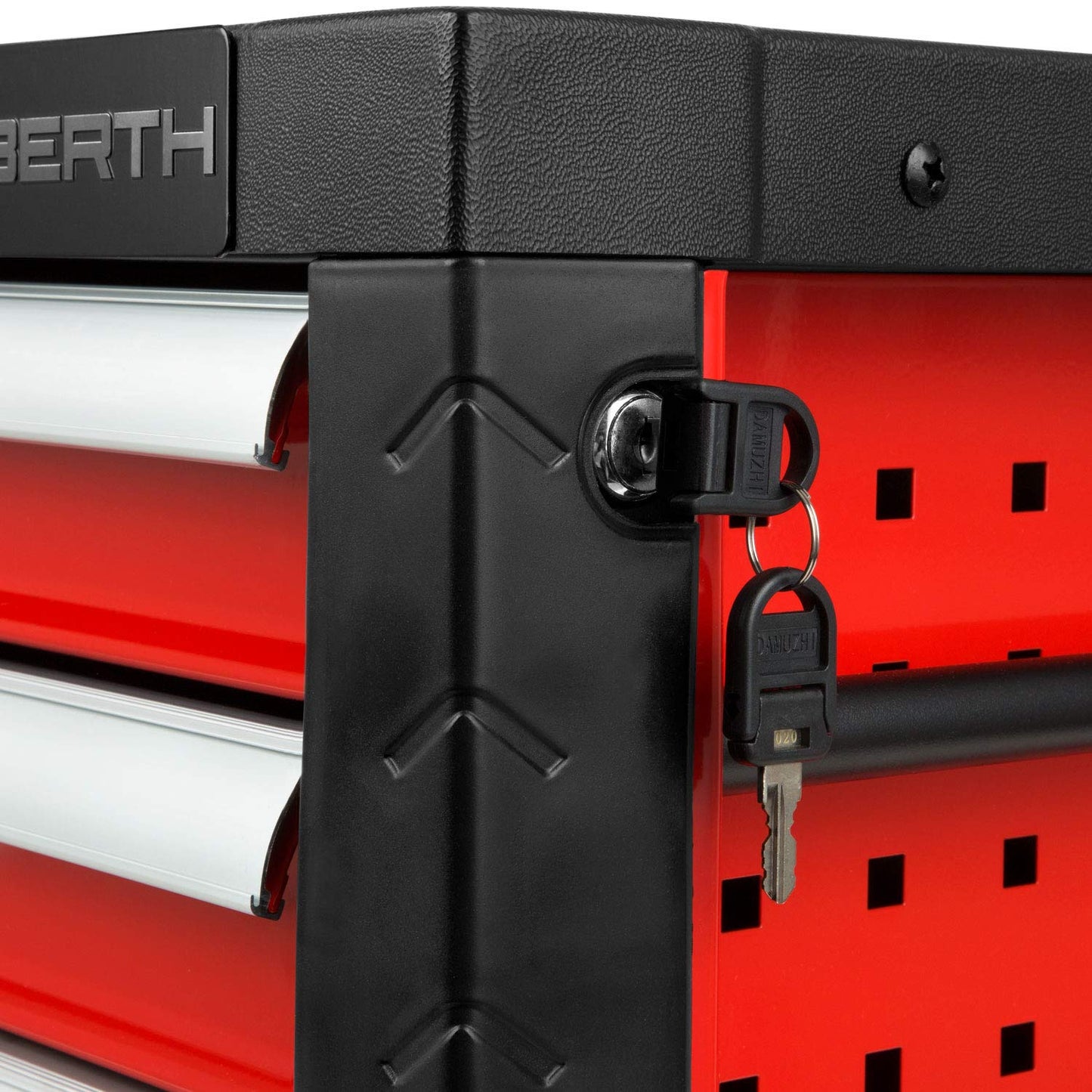 EBERTH Empty Tool Box, Metal Tool Cabinet with 3 drawers, ball-bearing telescopic rails, full extension, lockable tool box with 2 keys, red powder-coated tool chest.