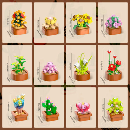 12 flower succulents 3.6MM mini kits - 1403 pieces Botanical set, office & home decor, flower plants, bonsai building toys, creative construction project for adults, gifts for women, children 10+