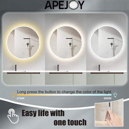 ApeJoy 80cm round bathroom mirror with LED lighting, wall mirror with touch switch light change 2700-6500K warm white-cool white-neutral memory function [Energy Class F]