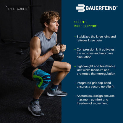 BAUERFEIND, 1 Unisex Knee Support Brace, Wearable on right and left, For ball sports and athletics, Supports knee during sports, with silicone ring, Size XL, Pink, 11449411950014