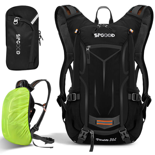 SPGOOD Bike Backpack 20L/25L/30L (9 colors) - Waterproof Ultralight - for Women & Men Multifunctional - with Rain Cover/Helmet Cover Backpacks MTB Mountain Bike (Black, 25L)