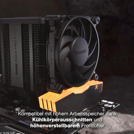 be quiet! Dark Rock Pro 5 air cooler, extremely high cooling performance, 7 high-performance heat pipes, Silent Wings 120mm PWM fan, Silent Wings 135mm PWM fan, virtually inaudible operation, Speed Switch