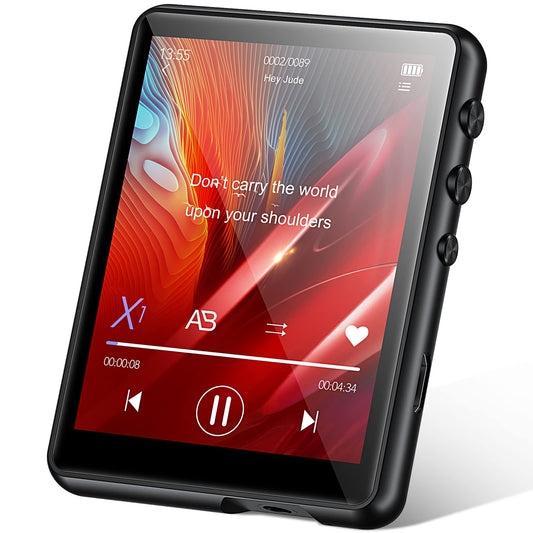 64GB MP3 player with Bluetooth 5.3, HiFi lossless sound music player, 2.4 inch color screen portable MP3 player with FM radio, HD speaker, e-book, recorder, up to 128GB TF card.