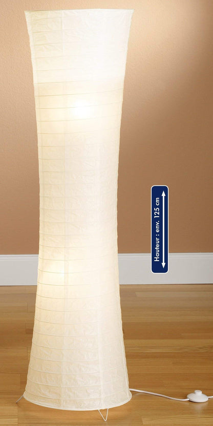 Trango 1229L Design LED Rice Paper Floor Lamp *SWISS* Handmade Rice Paper Lamp *WHITE* Floor Light with 2x E14 LED Bulbs, Round Shape, Height: 125cm, Living Room Lamp, Standing Lamp