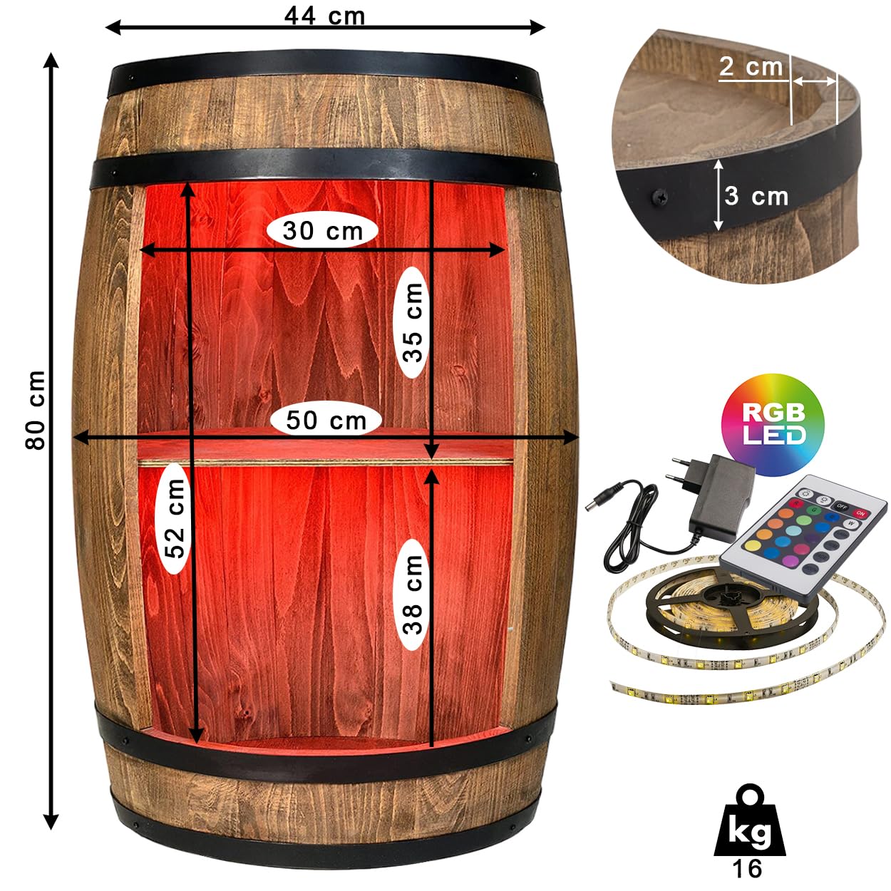 weeco wine barrel as wine rack - wine cabinet bar cabinet LED RGB lights, bar table made of wooden barrel, wine rack bottle holder decoration keg/ home bar chest of drawers wooden barrel for living room