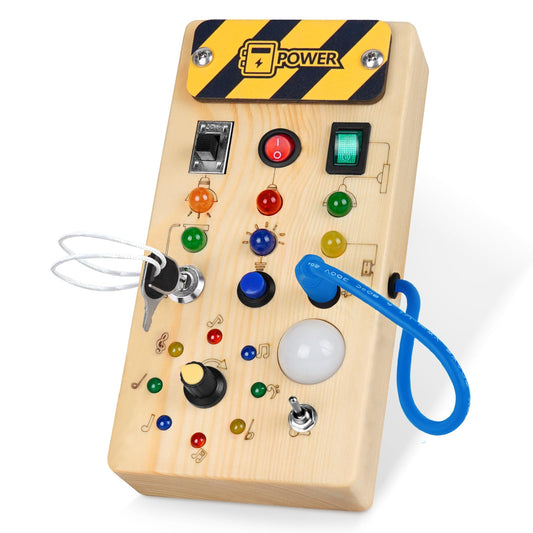 Hello Montessori Busy Board 1 year old Kids Activity Board Wooden Toy with 8 LED Light Switch Toy Sensory Learning Toys Suitable for 1 2 3 4 year old Babies