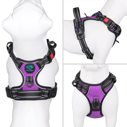 PHOEPET No Pull Dog Harness for Small Dogs, reflective, adjustable front clip vest with handle, 2 metal rings, 3 buckles [easy to put on and take off] (M, Purple)