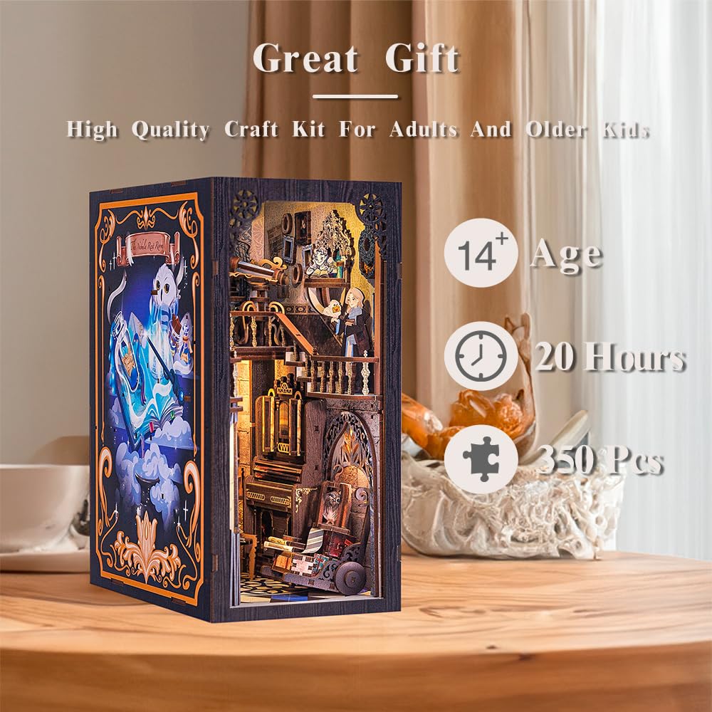 CUTEBEE Book Nook Kit - DIY Dollhouse Houses, Miniature House Building Kit for Adults with LED Lighting, 3D Puzzle & Bookshelf | Creative set for bookshelf decor | Gift (The Nebula Rest Room)