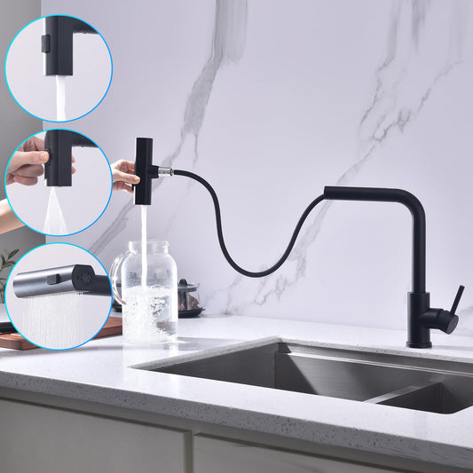 HOMELODY Black Kitchen Faucet, Pull Down Kitchen Faucet with 3 Spray Modes, Sink Faucet with Sprayer, Kitchen Faucet 360° Rotatable, Stainless Steel Mixer Tap.