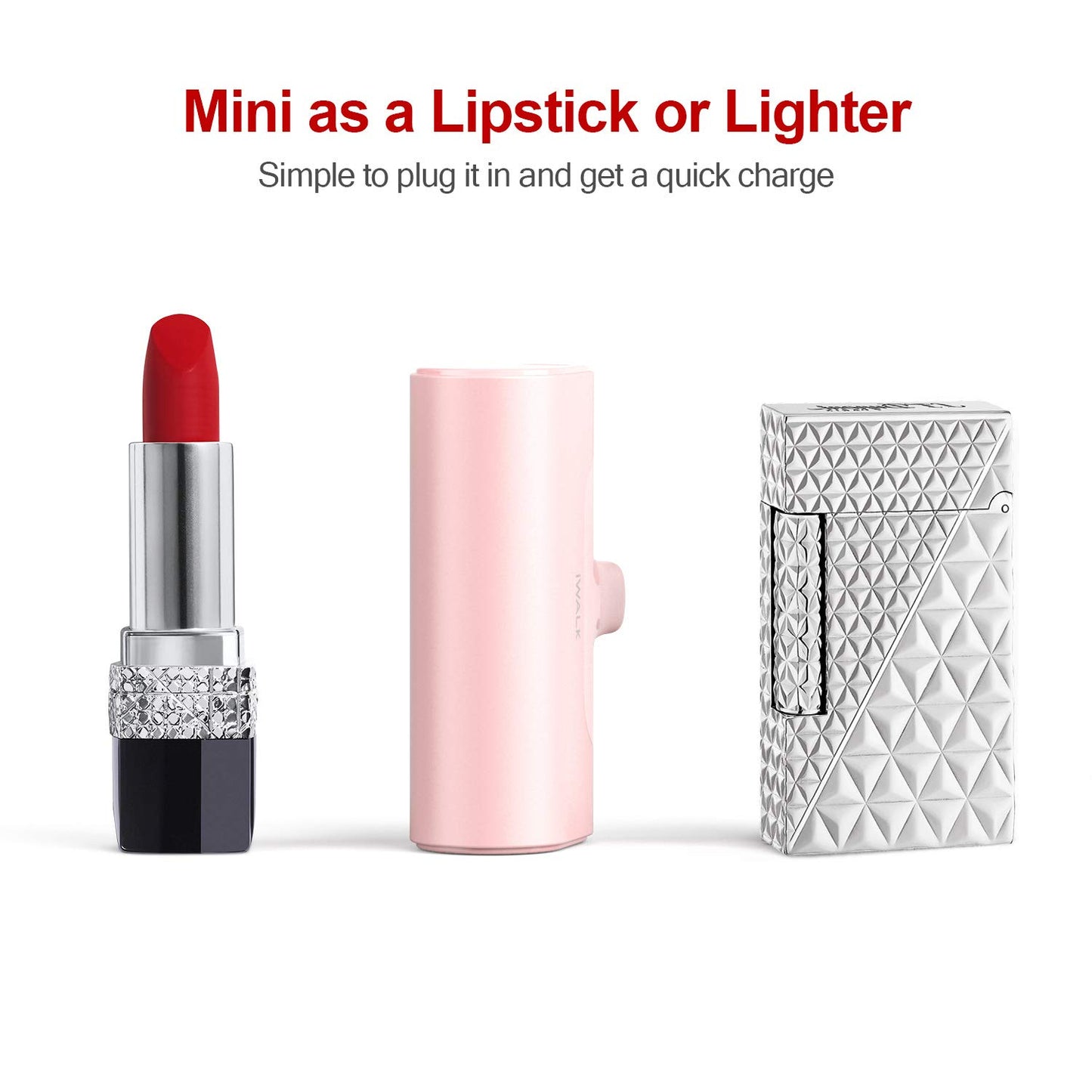 iWALK Mini Powerbank 4500mAh, USB-C portable charger, external battery for bag/travel/capacity increase, compatible with iPhone 16/15/Galaxy S25 S24/Huawei/LG/Pixel/Nexus/Redmi, Pink.