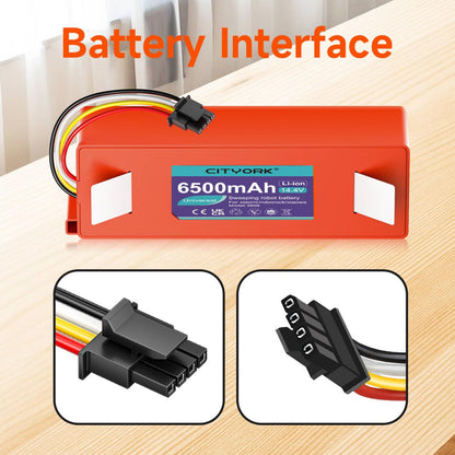 CITYORK Li-ion replacement battery for Roborock S7 S6 S5 S50 Max/MaxV/MaxV Ultra/Pure Xiaomi robot vacuum, for Roborock Q5 Q7 Pro/Max+ Mijia 1st and 2nd generation batteries - 14.4V 6500mAh