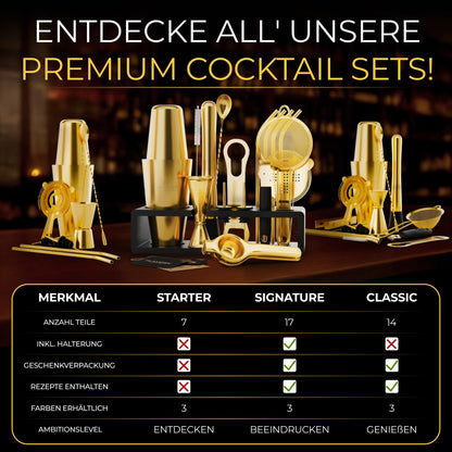 Empation Cocktail Shaker Gold, 8-piece cocktail set - 825ml stainless steel Boston shaker, minimalist cocktail accessories, bar set for beginners & pros, great as a gift.