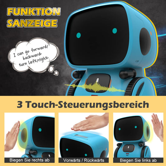 REMOKING Intelligent Robot Kids Toy, Interactive Robot Learning Toy, Gifts for Boys Girls, Touch Control, Voice Control, Voice Recording, Repeat, Dancing, Music (Blue)