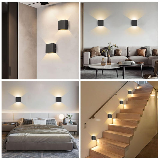 Lureshine Wall Light LED Indoor 2 Pack, 10x10x5cm Up and Down Wall Lamp, Aluminum Die-cast Wall Light 10w Black, 3000K Warm White, for Living Room Garage