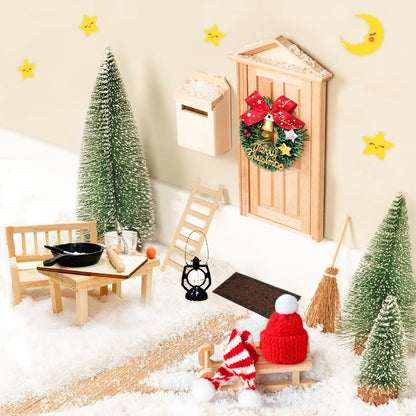 Elf door set - 46 PCS elf accessories with light, elf construction site accessories, elf door complete set with baking set, interactive card advent calendar, DIY gift for children.