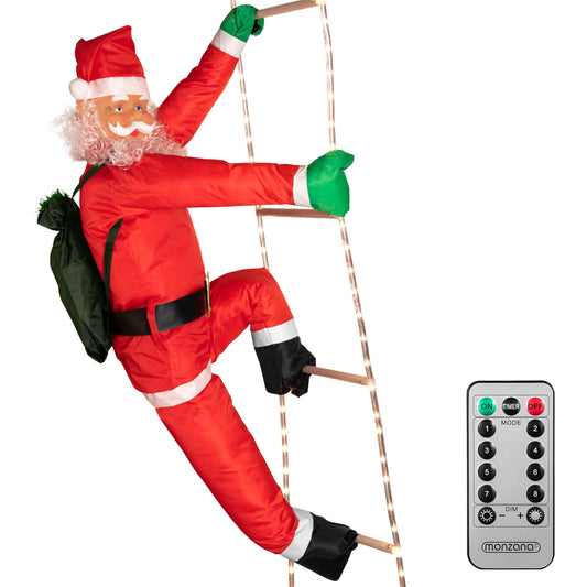 MONZANA® LED Santa Claus ladder XXL 240cm Indoor/Outdoor Timer 8 lighting functions Remote control dimmable Christmas decoration figure