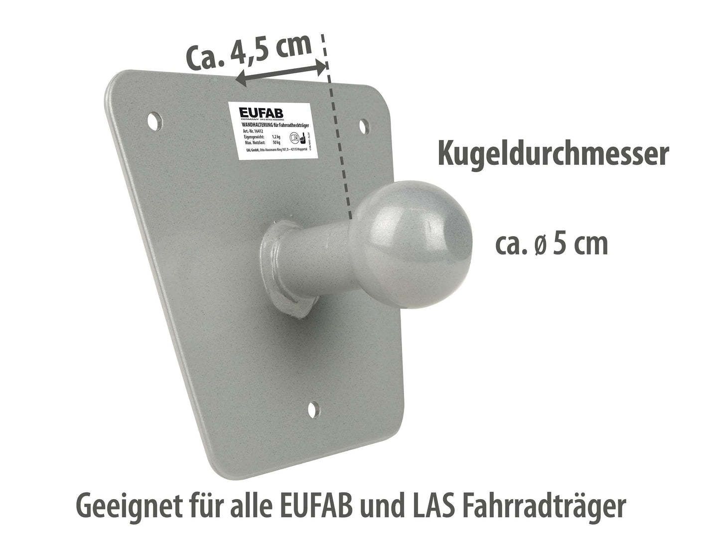 EUFAB 16412 Wall Mount, suitable only for EUFAB and LAS bike racks, Alloy steel.