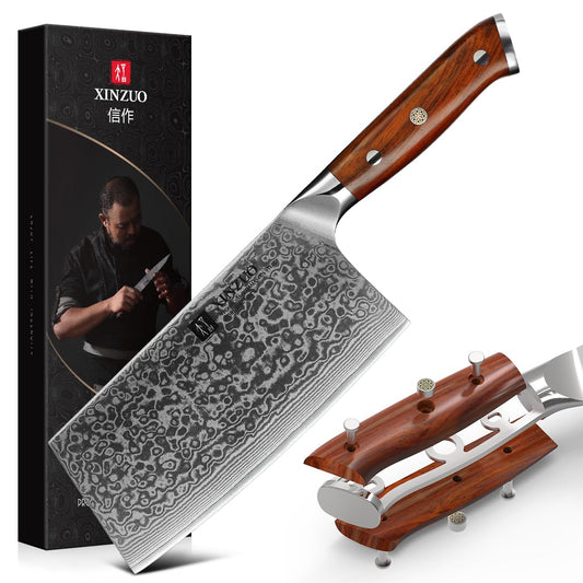 XINZUO Cleaver Knife 18cm Chinese Chef Knife, High Quality Professional Chopping Knife Sharp Blade Kitchen Knife, Gift box, with Rosewood Handle - Yu Series