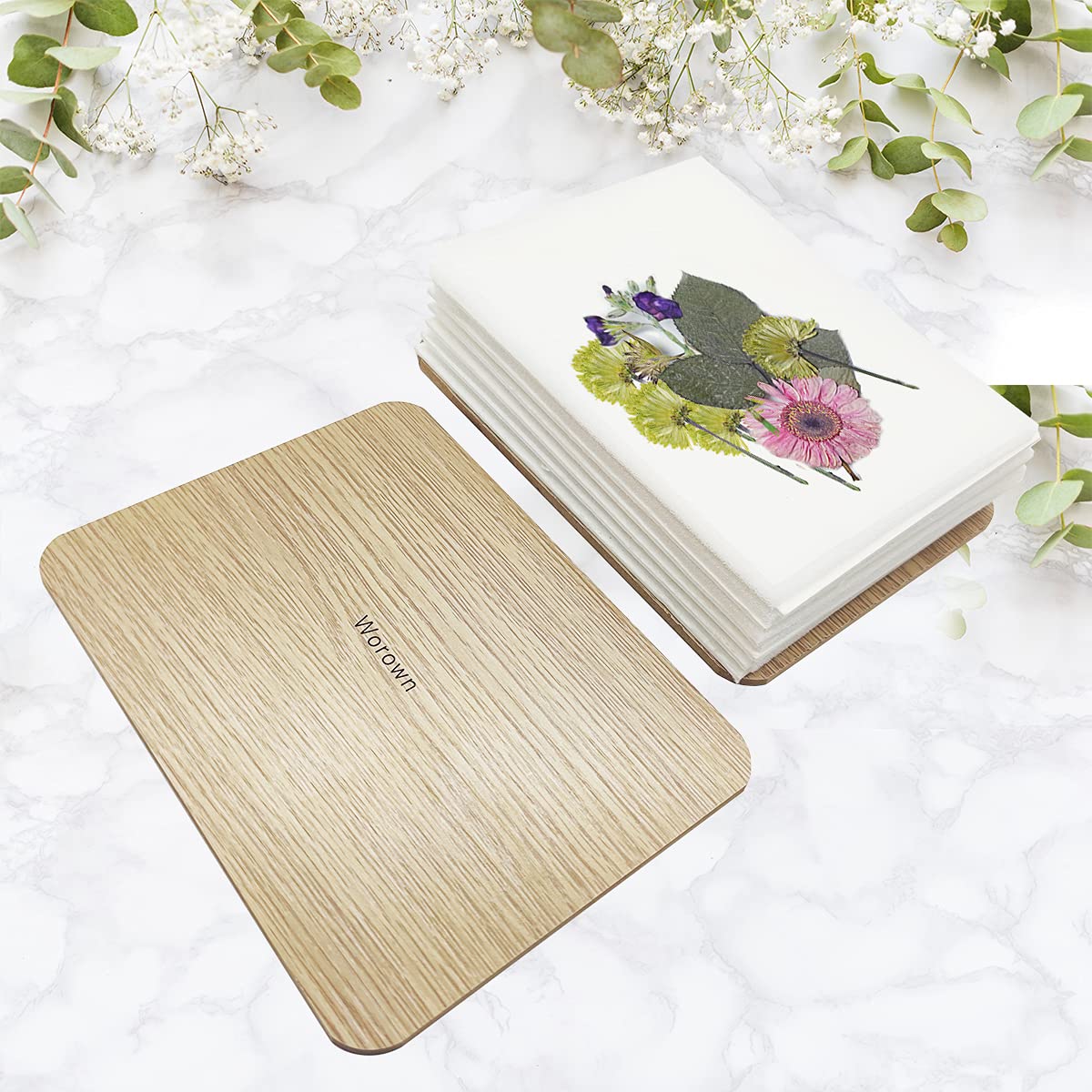 Worown Flower Press Set Pro (16x21cm) • 6 layers flower press made of natural wood • With instructions & gift box • For DIY crafting (Brown)