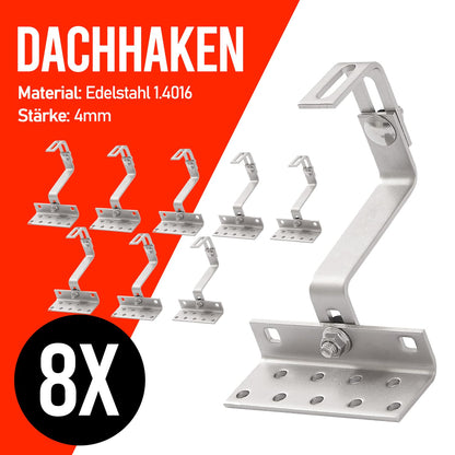 8x roof hooks 115mm photovoltaic solar modules PV tile roof mount