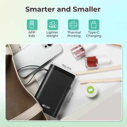 Nelko label printer, Bluetooth P21 self-adhesive labeling machine. Portable label printer, wireless, mini label printer with iOS and Android. For home use, black.