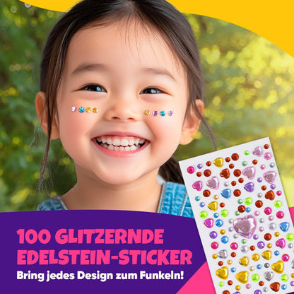 Blue Squid Kids Face Paint Kit. 24 colors of theater-grade face paint perfect for children's parties. Water-based, ideal for Halloween and carnival. Includes 160 pieces.