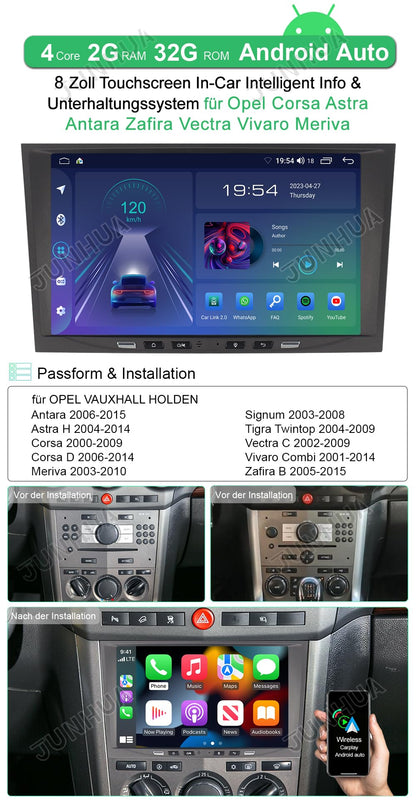 JUNHUA 8" Android 13 2GB+32GB Car Stereo for Opel Corsa c d h Vectra Astra Zafira Meriva Vivaro Twintop Signum Radio Wireless Carplay Android Auto GPS Nav Bluetooth WiFi (Gray)