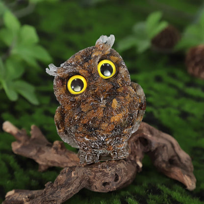 Tiger Eye cute crystal owl figurine ornaments, mini stone owl statues resin animal sculpture talisman healing stone bird decoration for home office table, flower pot, micro landscape, 7.5cm