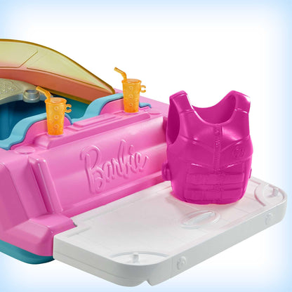 Barbie speedboat, pink life jacket, pink, blue, and white boat, puppy, accessories, dolls, gift for kids, toy for ages 3+,GRG29