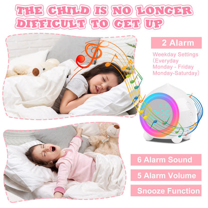 Ayybboo Kids Alarm Clock Digital, Alarm Clock Digital Sunrise Simulator Kids Alarm Clock for Girls Boys with Colorful Lights Quiet Alarm Clock No Ticking Bedroom (White)