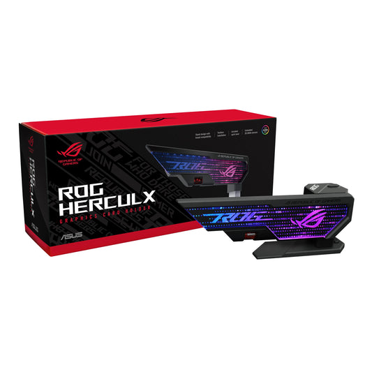 ASUS ROG Herculx graphics card holder (support height 72-128 mm, tool-less installation, built-in level, Aura Sync, Black)