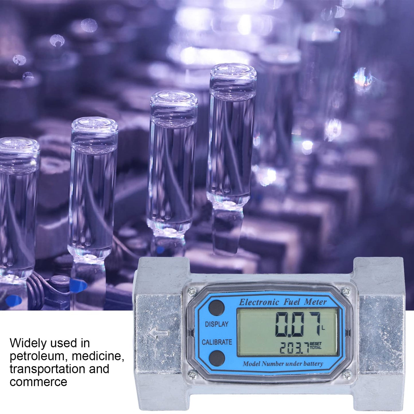 2-inch turbine flow meter, 35 to 200 l/min. Electronic digital flow meter for fuel, liquid water, diesel oil, 2.3V-3.3V LLW-50.