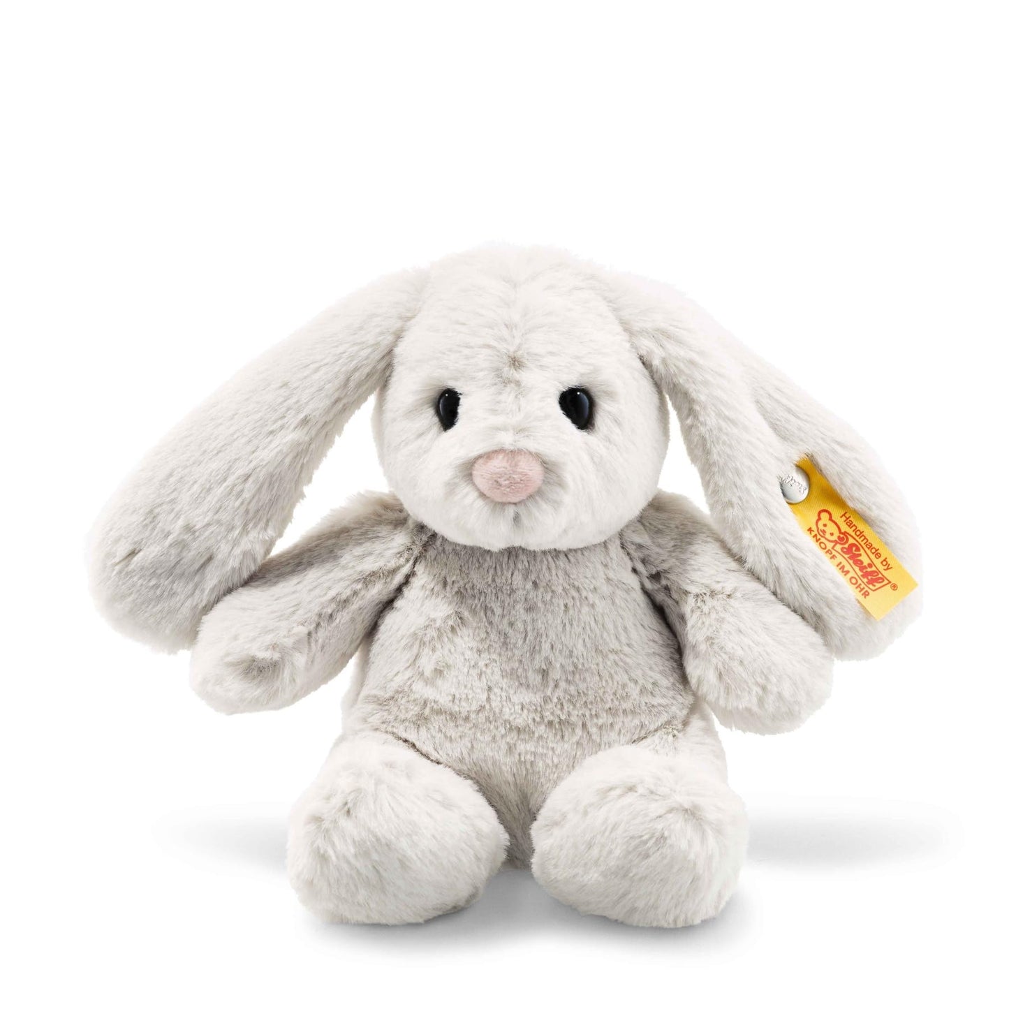 Steiff Hoppie Hare 18 cm light gray, plush toy hare with floppy ears, Soft Cuddly Friends, cuddly fabric animal for snuggling and playing, cuddly toy for girls and boys, machine washable