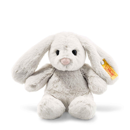 Steiff Hoppie Hare 18 cm light gray, plush toy hare with floppy ears, Soft Cuddly Friends, cuddly fabric animal for snuggling and playing, cuddly toy for girls and boys, machine washable
