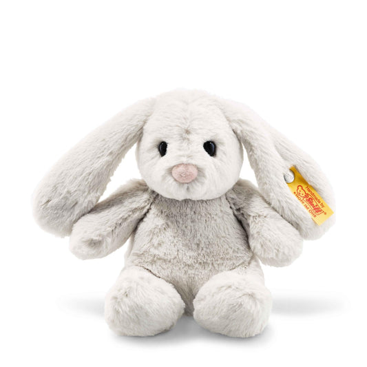 Steiff Hoppie Hare 18 cm light gray, plush toy hare with floppy ears, Soft Cuddly Friends, cuddly fabric animal for snuggling and playing, cuddly toy for girls and boys, machine washable