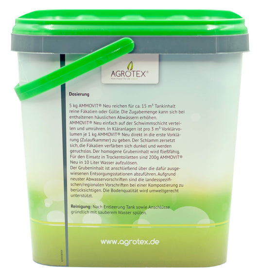 Agrotex Ammovit New 5 kg - ecological toilet additive for camping toilets - neutralizes odors - scent-free - chemical toilet in motorhome, bus & boat