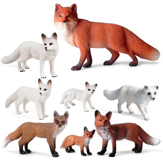 SIENON 8 Pieces Fox Toy Figures Arctic Fox and Red Fox Figures Set Fox Family Forest Animals Figures Forest Animal Figures Miniature Fox Animals Toys Cake Toppers for Forest Birthday Party